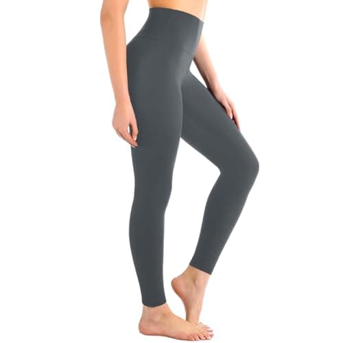 Leafigure High Waisted Leggings for Women- Soft No See-Through Yoga Pants for Gym Workout Running Grey LXL - Image 1