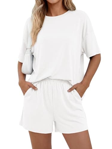 BTFBM 2 Piece Lounge Sets For Women 2026 Summer Airport Travel Vacation Outfits Loose Matching Clothing Spring Short Set(White, Medium) - Thumbnail 5