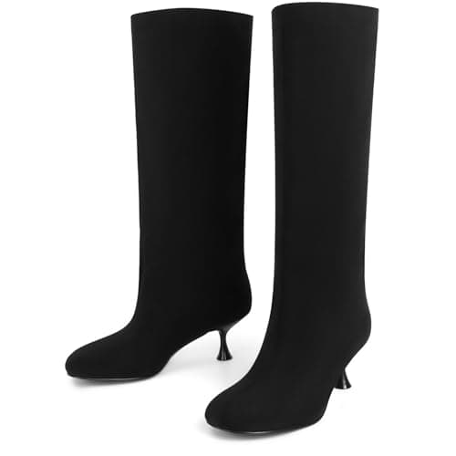 vivianly Rounded Toe Black Boots For Women Knee High Wide Calf Comfortable Pull On Kitten Low Heel Fall Winter Dress Tall Boots Black Size 8 - Image 1