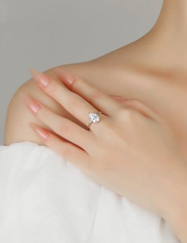 Elspeth 3CT Pear-Shaped Engagement Ring 925 Sterling Silver Hidden Halo Solitaire Cubic Zirconia Wedding Promise Ring for Women Size 8.5 - Thumbnail 4