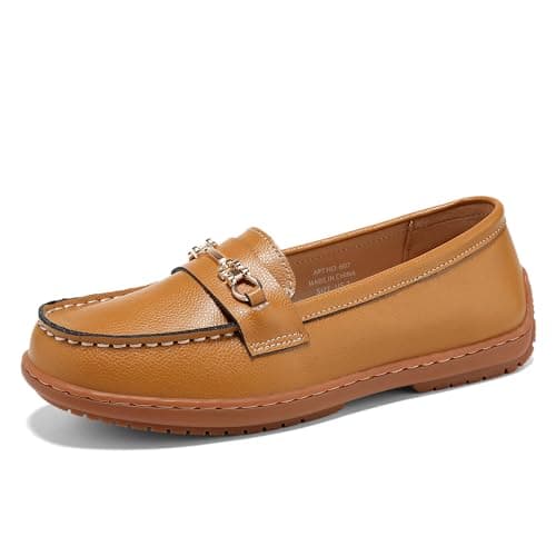 BEAUSEEN Women's Metal Chain Penny Loafer with Classic Lightweight Flat Shoes for Working and Driving Brown,6 US - Thumbnail 3
