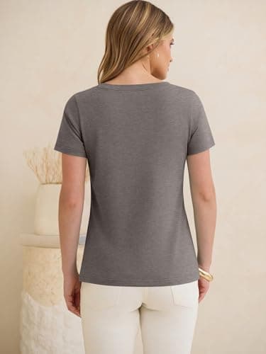 ANRABESS Womens Tops Short Sleeve V Neck Shirts Summer Basic Tee Trendy Cute Tshirts 2026 Spring Casual Outfits Gray Taupe X-Large - Thumbnail 5
