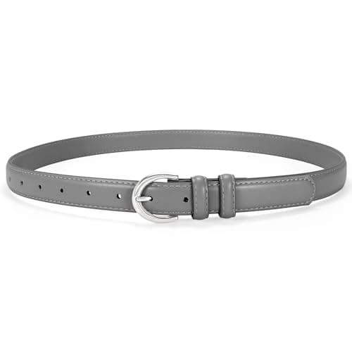 SANSTHS Women Leather Belt for Jeans Pants Fashion Ladies Skinny Belt for Dresses Thin Belt with Single Prong Buckle,dark grey,L - Image 1