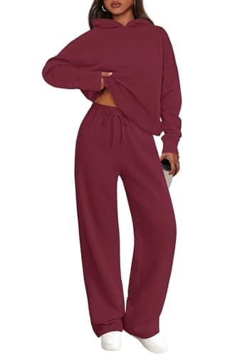 PRETTYGARDEN Women's 2 Piece Outfits Fall Spring Sweatsuits Oversized Hoodies Wide Leg Sweatpants Tracksuits Lounge Matching Sets (Burgundy,S) - Image 1