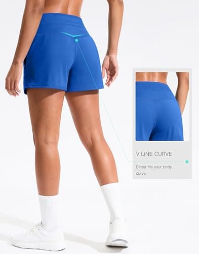 Soothfeel Women's Athletic Running Shorts with Pockets 3.5" Quick Dry High Waisted Workout Active Gym Shorts for Women Royal Blue S - Thumbnail 3