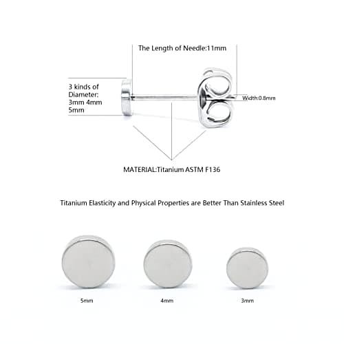 BOGKU 3 Pairs Titanium Stud Earrings for Women Hypoallergenic Nickel Free Silver Dot Flat Cartilage Earrings for Sensitive Ears Classic Dainty Men Earring Studs - Thumbnail 2