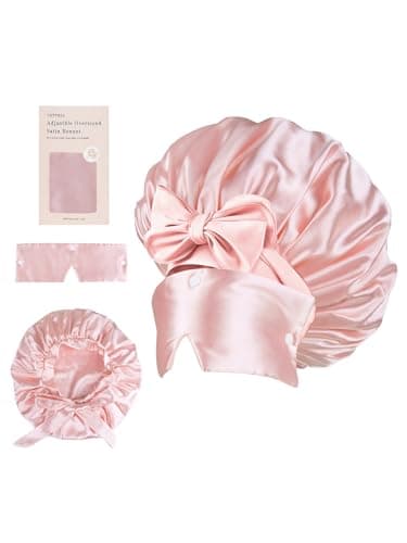 Vettres Double Layer Satin Bonnet for Sleeping with Detachable Eye Mask Adjustable Night Cap for Curly, Natural, Braided Hair Reduces Frizz & Locks in Moisture Yellow Strawberry - Thumbnail 2