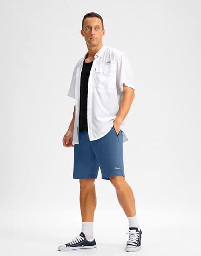 Pudolla Mens Workout Running Shorts Lightweight Gym Athletic Shorts for Men with Zipper Pockets(Blue L9_L) - Thumbnail 3