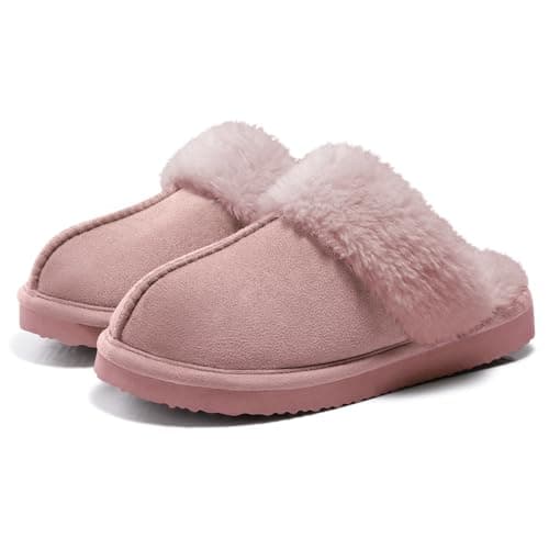 Litfun Women's Fuzzy Memory Foam Slippers Fluffy Winter House Shoes Indoor and Outdoor, Dark Pink 8 - Image 1