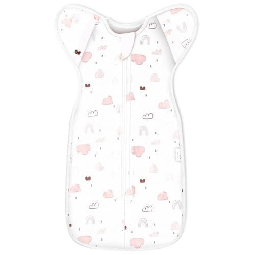 ANYEDDE Baby Transitional Swaddle Sleep Sack - Arms Up Swaddles for Baby Girl, 3-6 Months Newborn Swaddle Sleep Sack with Cuff Removable & 2-Way Zipper Design, Pink Cloud Transition Sacks