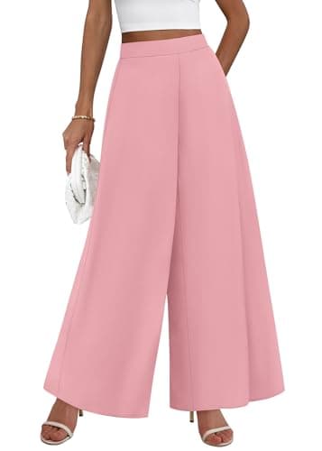 KIRUNDO Palazzo Pants for Women Dressy 2026 Summer Wide Leg High Waisted Business Casual Work Trousers Slacks with Pockets(Pink, Medium) - Image 1