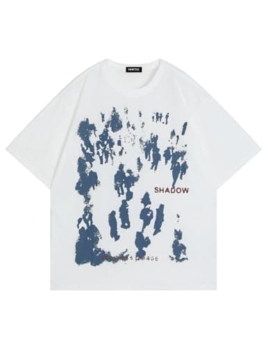 Vamtac Mens Oversized Graffiti Graphic Tees - Y2K Vintage T Shirts for Men Short Sleeve Summer Top White L - Image 1