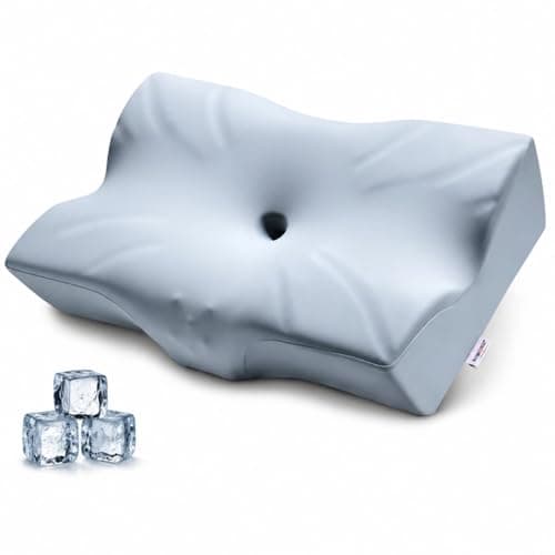 DOBUONO Cervical Neck Pillow - Side Sleeper Pillow for Neck Pain Relief, Odorless Memory Foam Pillow with Cooling Cover & Dual Height, Ergonomic Contour for Neck & Shoulder Support, Blue