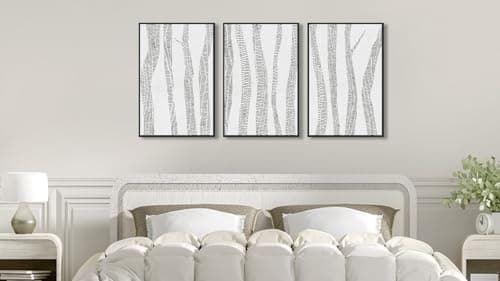 Large Framed Birch Tree Wall Art, Gray Abstract Forest Painting Canvas Prints, Neutral Minimalist Botanical Canvas Art Modern Plant Decor for Living Room Bedroom Kitchen 20"x28"x3Pcs - Thumbnail 3