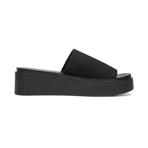Athlefit Women's Slip On Platform Sandals Comfortable Open Toe Flatform Chunky Black Sandals Size 7 - Thumbnail 6