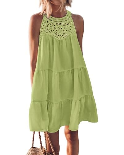 BTFBM Women Summer Dresses 2026 Casual Spring Clothes Sleeveless Halter Neck A-Line Boho Mini Dress Beach Vacation Sundress(Light Green, XX-Large) - Image 1