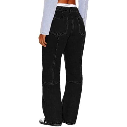 MARIASHA Pull On Women's Wide Leg Jeans High Waisted Stretchy Buttoned Denim Pants Jean Black 3XL - Thumbnail 2