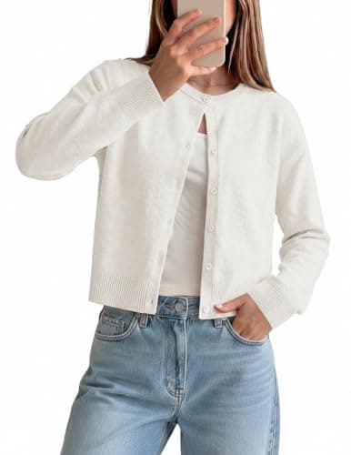 GRACE KARIN White Cardigan Sweaters Lightweight Cropped Cardigan for Women Long Sleeve Button Up Knit Bolero Shrugs Fashion Clothes M - Image 1