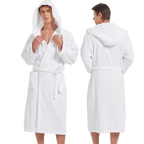 UTJZIB Mens Robe with Hood-Classic Terry Cloth Bathrobe for Men,Soft Knee Length Bathrobes for Spa - Image 1