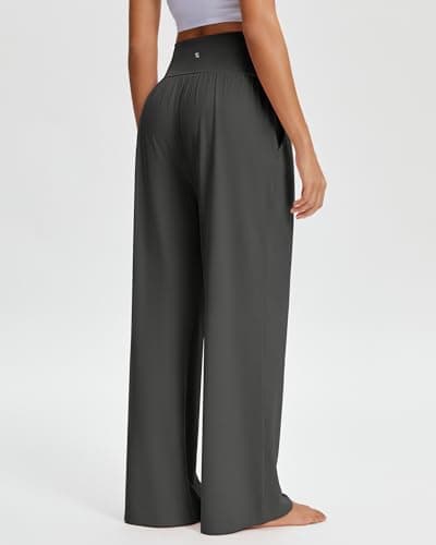 Stelle Wide Leg Palazzo Pants for Women Casual Loose High Waisted Lounge Pajama Pants with Pockets 26/28/30 Inseam Grey - Thumbnail 4
