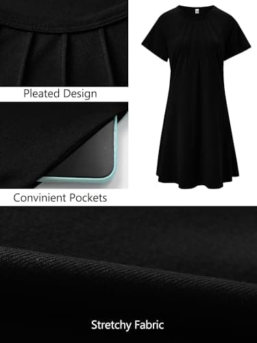 Heymoments Women's Short Sleeve Dress Black XX-Large Plus Size Crewneck Casual Flowy Below Knee Length Sundress Comfortable Shirt Work Summer Cheap Dresses with Pockets - Thumbnail 4