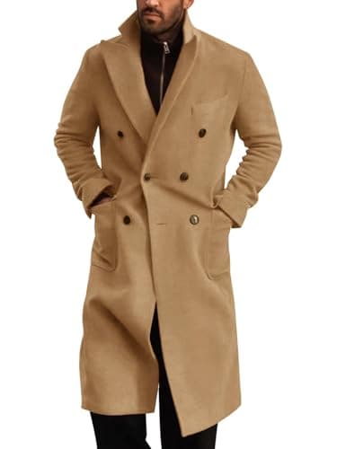 Runcati Mens Wool Blend Casual Trench Coat Notched Collar Lapel Long Jacket Double Breasted Classic Winter Overcoat - Image 1