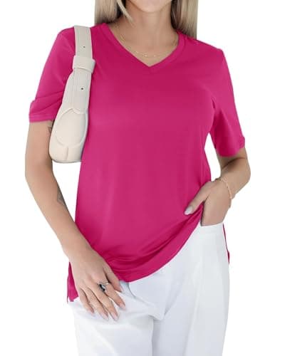 GAYHAY Rose Red V Neck T Shirts for Women - Soft Short Sleeve Basic Tees Comfortable Spring Summer Casual Trendy Tops 2025 - Image 1
