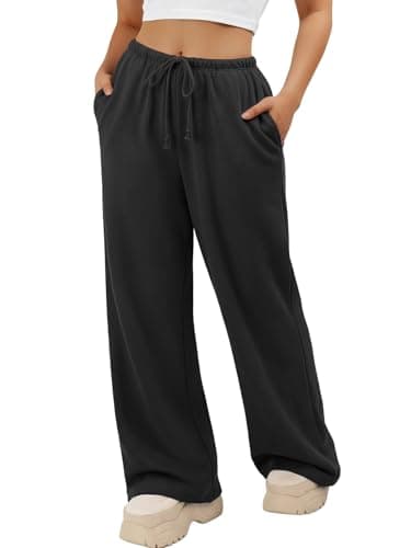 ATHMILE Womens Black Wide Leg Sweatpants Long Straight Streetwear Drawstring Low Waist Casual Loose Baggy Workout Pants 2026 - Image 1