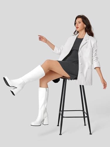 CELLENZ Women Knee High Boots: Comfortable Square Toe Boots - Platform Heel Long Boot Womens - White Fall Knee High Boot Casual Weekend Size 6.5 - Thumbnail 2