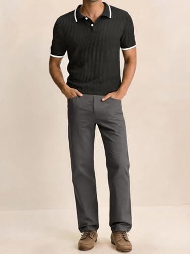 Comdecevis Mens Casual Pants Cotton Stretch Slacks Chinos Elastic Waist Khaki Pants L(36) Charcoal Gray - Thumbnail 3