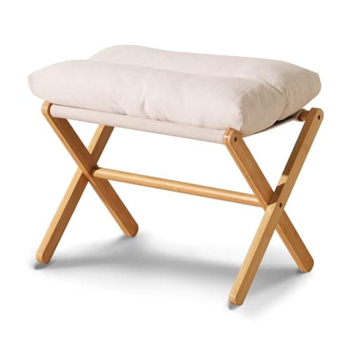 Baveke Ottoman Foot Rest- Bamboo Foldable Stool, Foot Stools Small Ottman with Upholstered & X Legs, Folding Stool for Makeup, Bedroom and Living Room (Large Beige) - Image 1