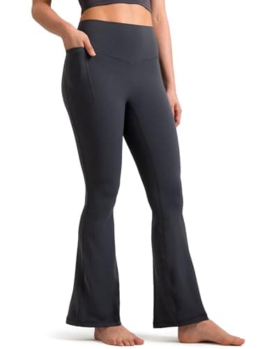 Colorfulkoala Dreamlux Flare Leggings for Women with Pockets, High Waist No Front Seam Bootcut Yoga Pants 29.5" (M, Dark Carbon) - Image 1