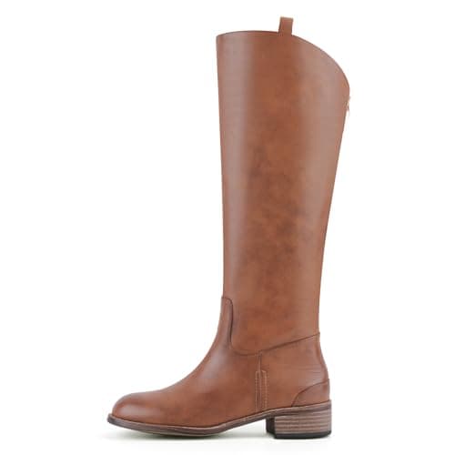 QIV Womens Brown Knee High Boots – Round Toe Riding Boots with Low Block Heel, Back Zip, Long Tall Fashion Style for Fall & Winter Size 10 - Thumbnail 6