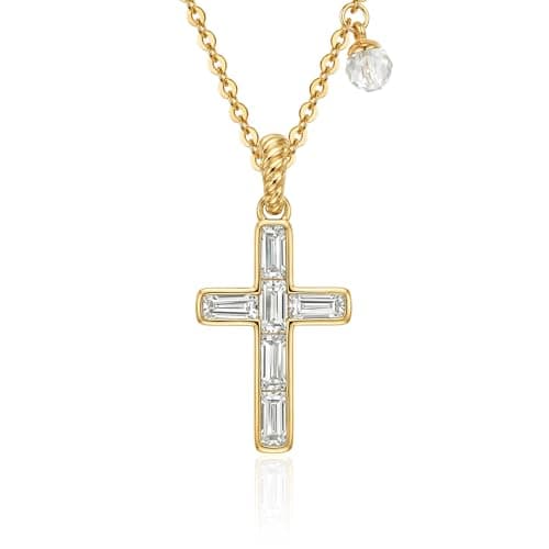 LADYGD Cross Necklace for Women, 14K Gold Plated Baguette Cubic Zirconia Removable Pendant Adjustable Dainty Jewelry White - Image 1