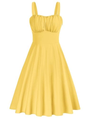 Belle Poque Pastel Yellow Dress for Women 2026 Summer Sleeveless Flowy Midi Sundress Vintage Corset Milkmaid Dress Small - Image 1