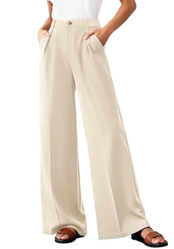 BTFBM Wide Leg Pants Woman 2026 High Waisted Button Business Casual Dressy Trousers Office Work Palazzo Pants Pockets(Beige, XX-Large) - Image 1