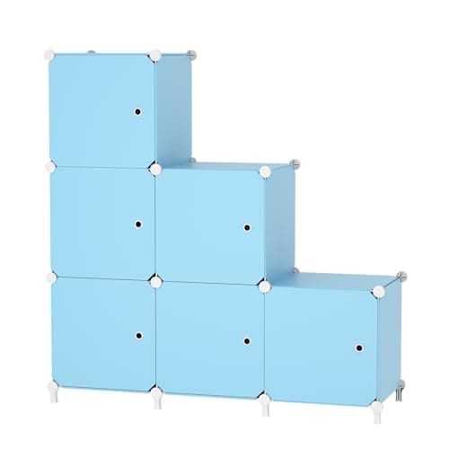 ATTDETJL Cube Storage Organizer, 6-Cube Shelves Unit with Doors, DIY Stackable Plastic Clothes Organizer for Bedroom and Under Stairs Storage Unit, Each Compartment 30 x 30 x 30 cm Blue ATTSL6005 - Image 1