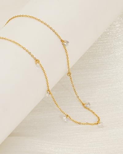 Nododugs Gold Layered Necklace for Women 18K Gold Plated for Women Rhinestone Choker Square Letter Pendant Necklace Gold Initial Necklaces Trendy Simple Jewelry Gifts (S, Gold) - Thumbnail 5
