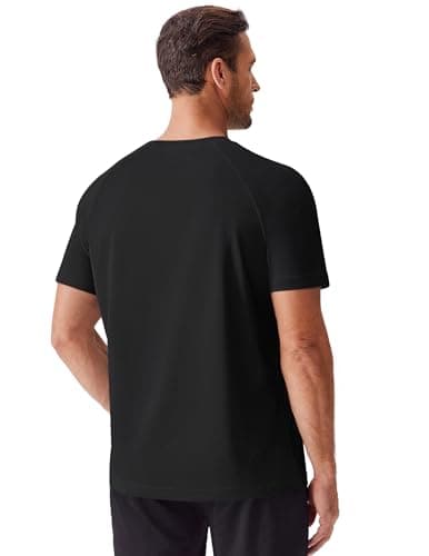 PINSPARK Moisture Wicking T Shirts for Men Plain Polyester T-Shirts Short Sleeve Workout Shirts Casual Tees Black Tshirt Men - Thumbnail 4