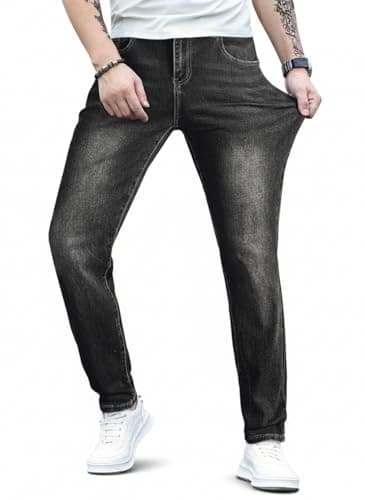 JMIERR Men's Classic Fit Stretch Tapered Leg Skinny Jeans, Leisure Comfort Flexible Relaxed Denim Pants for Men with 5 Pockets, 38W*32L, Gray - Image 1