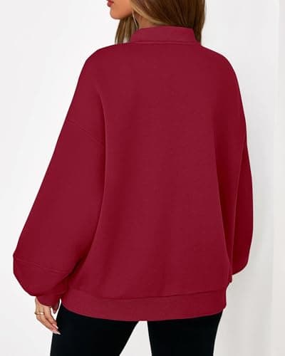 KIRUNDO Oversized Sweatshirt for Women Zip Up Bomber Jacket 2026 Fall Fashion Casual Long Sleeve Outerwear Winter Outfits(Red, Large) - Thumbnail 2
