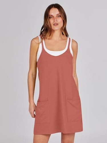 Prinbara Women Athletic Tennis Dress Summer Workout Sports Mini Romper Dress Built in Shapewear Shorts Sundress 2026 Outfits Rust Red Large - Thumbnail 3