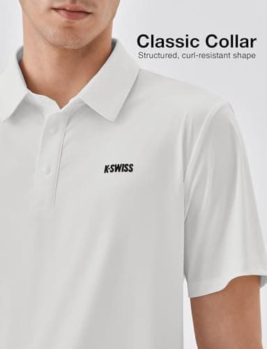 K-Swiss Men's Heritage Classic Polo, Unshrink Collar Golf Shirt Top for Men, Short Sleeve Casual Golf & Tennis Shirt, White XL - Thumbnail 5