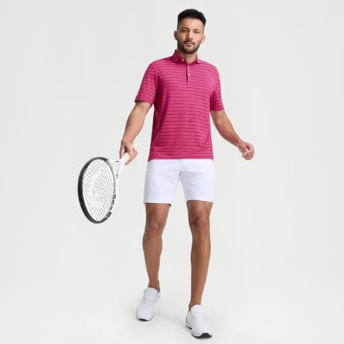 M MAELREG Polo Shirts for Men Quick Dry Stretch Striped Dress Business Shirts Short Sleeve Outdoor Golf Shirt - Thumbnail 5