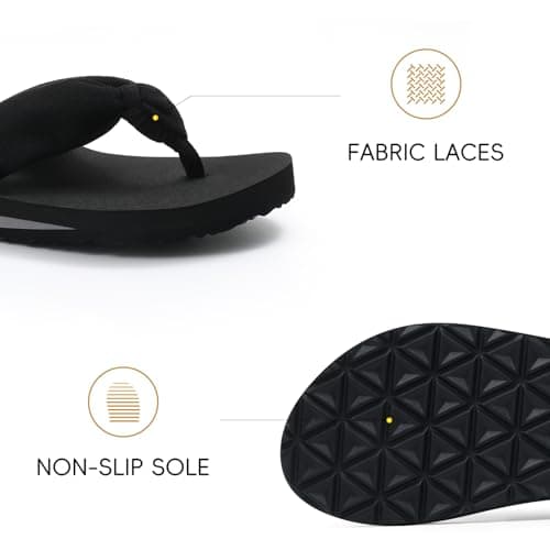 Evshine Women's Flip Flops with Moderate Arch Support, Summer Comfortable Yoga Mat Thong Sandals for Beach, Pool, Travel, Black 42 - Thumbnail 6