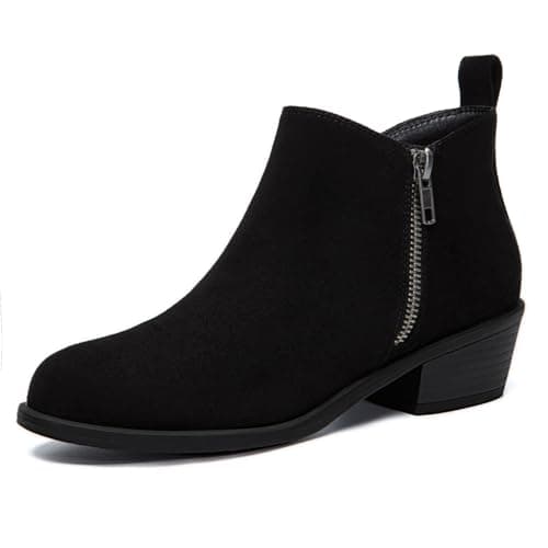 Athlefit Women's Chunky Ankle Boots Low Heel Comfortable Short Boots Round Toe Fahsion Black Suede Booties Size 7.5 - Image 1