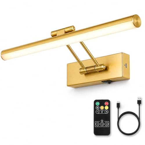 JOOSENLUX Battery Operated Picture Lights Wireless Art Display Lights for Paintings Dual-Rods Swing Arm LED Gallery Light with Remote 15.35" Dimmable and Timed Off Wall Light - Image 1
