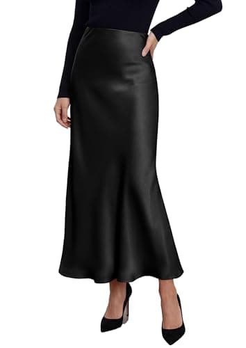 PRETTYGARDEN Women's 2026 Fall Fashion Maxi Long Skirts Trendy Silk Satin High Waisted A Line Mermaid Business Casual Outfits (Black,XX-Large) - Image 1