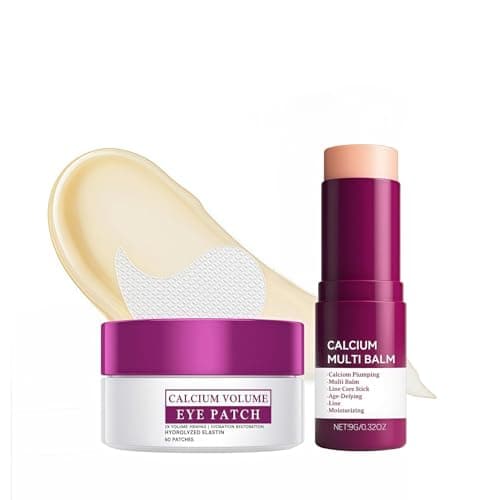 Asiceeky Eye Care Duo – her+ calcium balm stick + calcium eye patches (60ea, 30 Pairs), Collagen Moisturizing & Hydrating Treatment for Eyes, Neck & Wrinkles, Travel-Friendly Skincare Set - Image 1