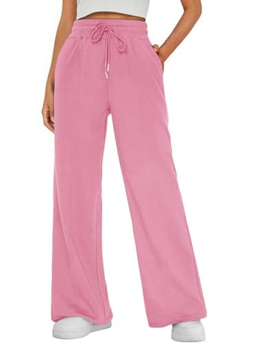 Bellcoco Women's Wide Leg Sweatpants Drawstring Elastic Waisted Lounge Pants Baggy Sweat Pants with Pockets Pink XS